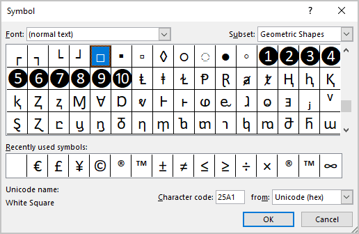 Symbols in Word 365