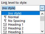 Example of Link level to style in Word 365