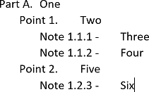 Example of the numbering from both previous levels in Word 365