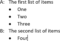 Example of The multilevel list with bullets in the second level in Word 365