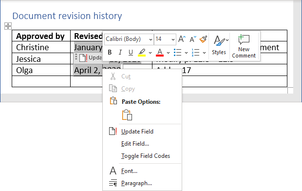 The unlocked fields in Word for Microsoft 365 The unlocked fields in Word 365