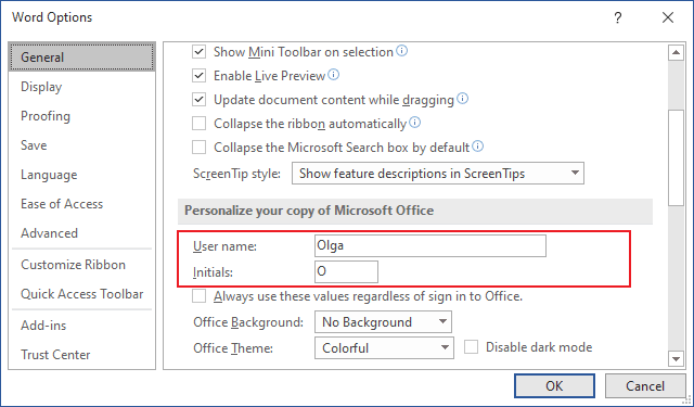 Personalize your copy of Microsoft Office in Word for Microsoft 365 Personalize your copy of Microsoft Office in Word 365