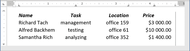 a table-like look for your data in Word 365