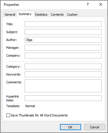 Empty Properties in Word 365