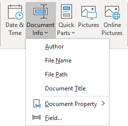 Document Info in header and footer Word 365