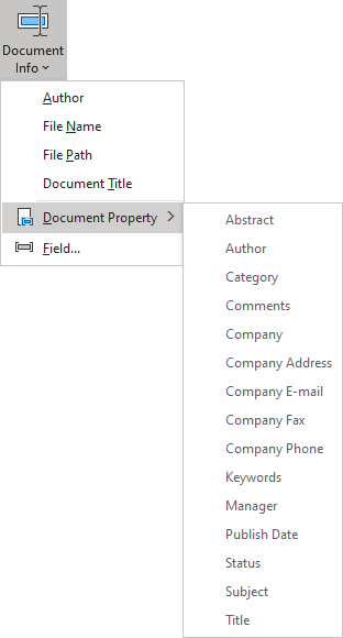 Document Properties in header and footer Word 365