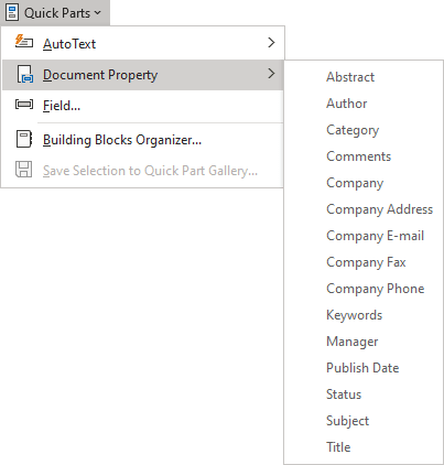 Document Property in Quick Parts Word 365