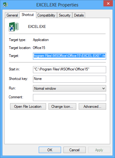 Empty Option for Excel 2013