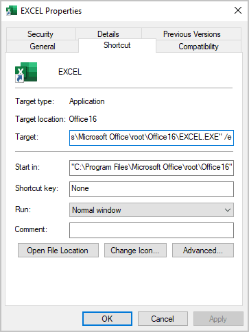 Empty Option for Excel 365