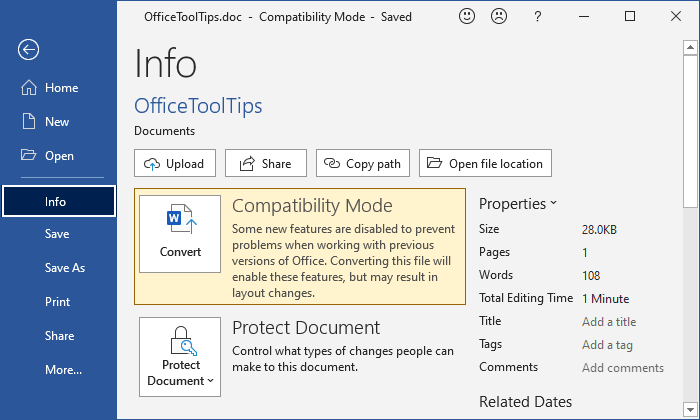 how to turn off compatibility mode word 2016