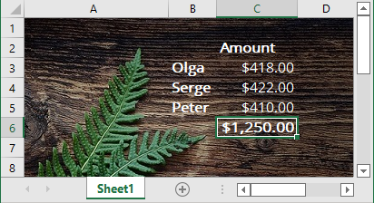 background in Excel 365 spreadsheet