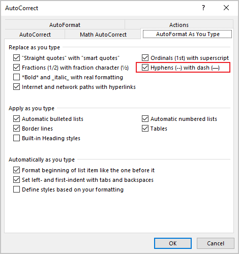 AutoCorrect Hyphens with dash in Word for Microsoft 365 AutoCorrect Hyphens with dash in Word 365