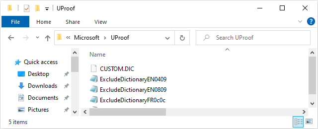 System folder for dictianeries in Word 365