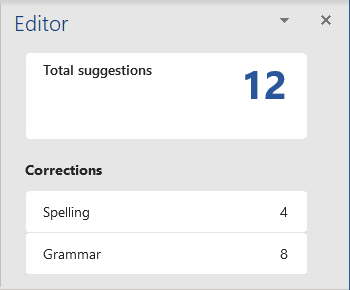 Total suggestions on the Editor pane in Word 365