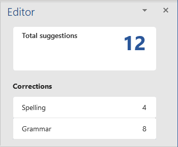 Total suggestions on the Editor pane in Word for Microsoft 365 Total suggestions on the Editor pane in Word 365