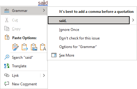 Grammar error in Word 365