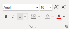 Font group for headers and footers in Excel 365