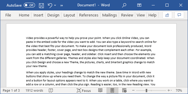 Generate random Office documentation text in Word 365