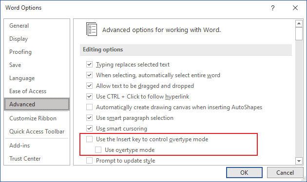 Editing options in Word for Microsoft 365