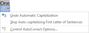 AutoCorrect popup menu in Word 365