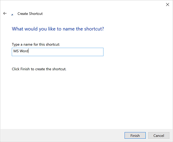 Create Shortcut 2 dialog box in Word for Microsoft 365 Create Shortcut 2 dialog box in Word 365