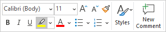 Text Highlight Color button in Mini toolbar Word 365