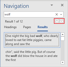 Buttons in Navigation pane Word for Microsoft 365 Buttons in Navigation pane Word 365