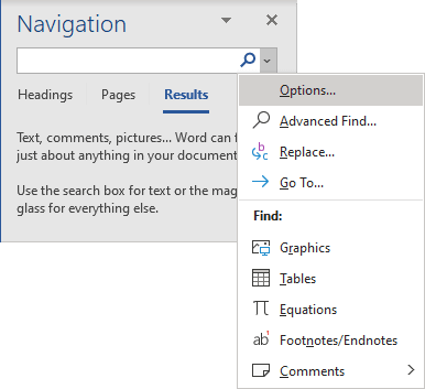 Navigation Options in Word 365