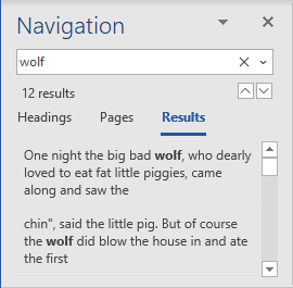 Navigation pane results in Word for Microsoft 365 Navigation pane results in Word 365