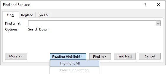 Highlight All search results in Word 365