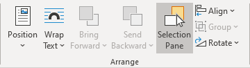 Selection Pane in Arrange group in Word for Microsoft 365 Selection Pane in Arrange group in Word 365