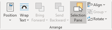 Selection Pane in Arrange group in Word 365