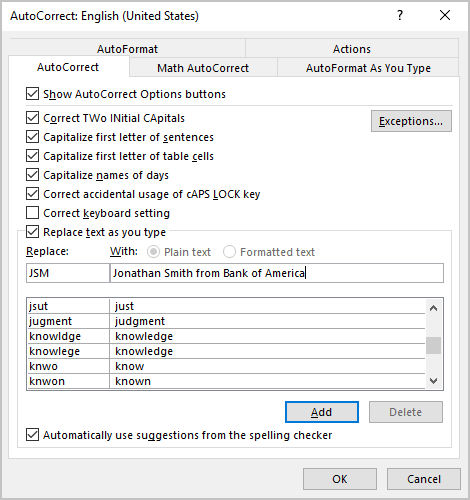 AutoCorrect in Word 365