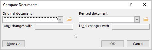 Compare Documents dialog box in Word 365