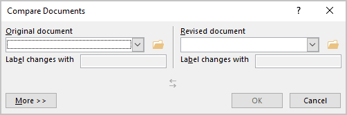 Compare Documents dialog box in Word for Microsoft 365 Compare Documents dialog box in Word 365