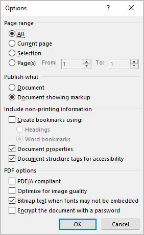 Options dialog box in Word 365
