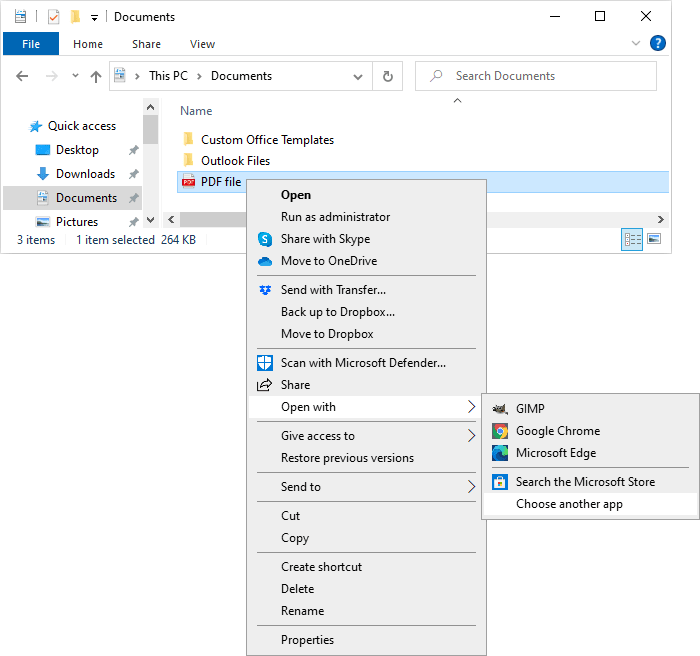Open with in File Explorer