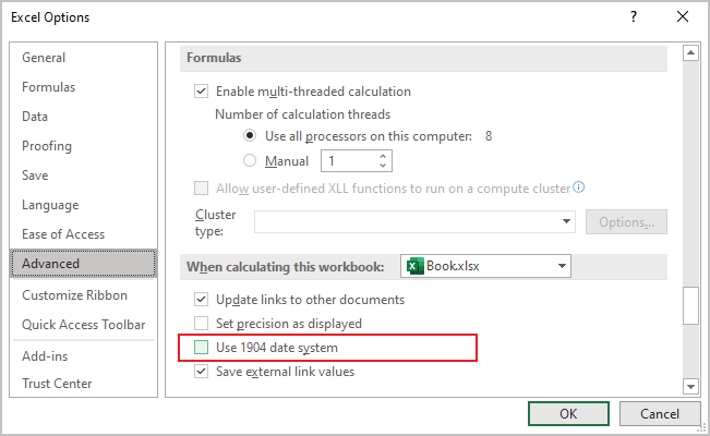 Use 1904 date system option in Excel for Microsoft 365 Use 1904 date system option in Excel 365