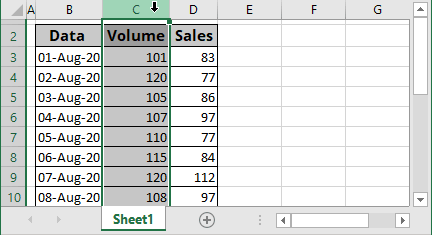 Select a column in Excel 365