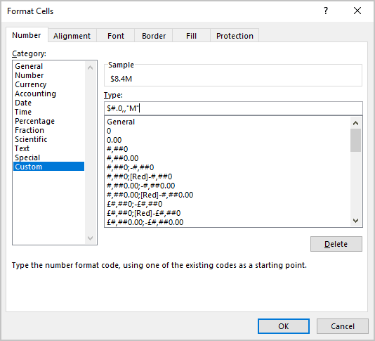 Format cells for millions in Excel 365