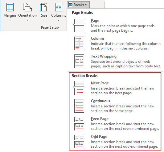 Section Breaks in Word 365