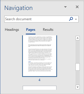 Pages in Navigation pane Word 365