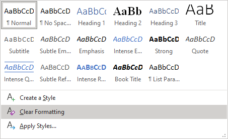 Clear Formatting in Word 365