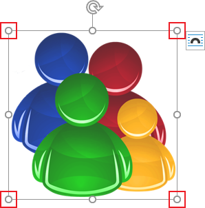 Corner sizing handles in Word 365