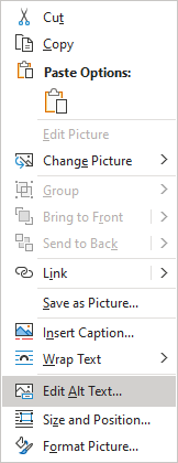 Alt Text in popup menu Word 365