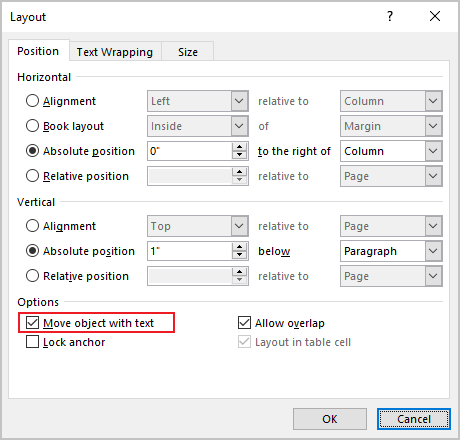 Layout dialog box in Word for Microsoft 365 Layout dialog box in Word 365