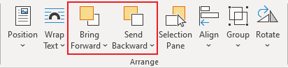 Bring Forward or Send Backward buttons in Word 365