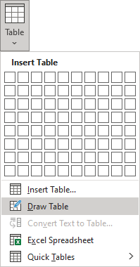 Draw Table in Word 365
