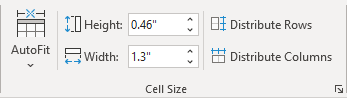 Cell Size group in Word 365