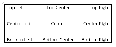 Cells alignments in Word 365